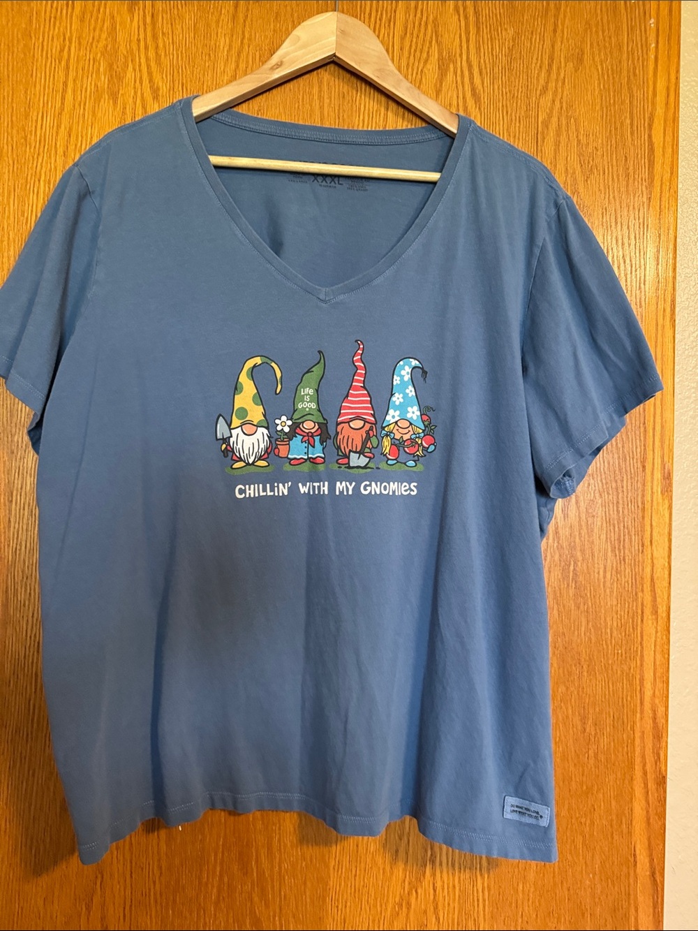Life is good Chillin' With My Gnomies Blue V-Neck Crusher lite Tee